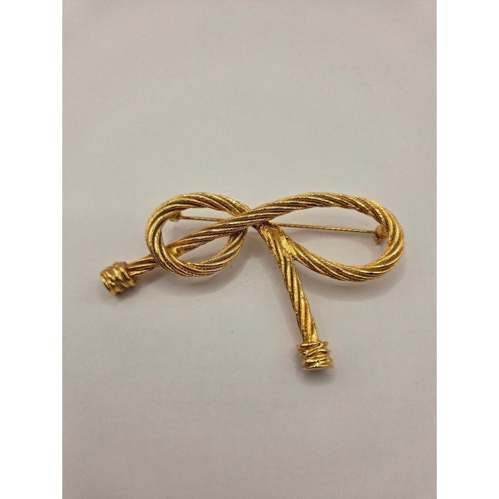 Vintage Large Ridged Goldtone Rope Bow Pin Brooch - Picture 2 of 2